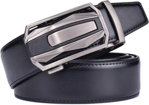 Vista 2 de Cinturones de cuero para hombre, correa de vestir de trinquete con hebilla intercambiable, azul, negro