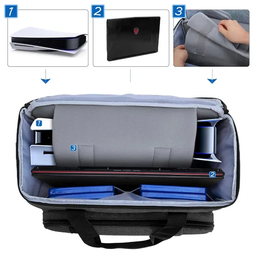 Vista 2 de CURMIO Carrying Case Compatible with PS5, PS4, PS4 Pro, Travel Bag for Game Console, Controller, Disks and Accessories, Black