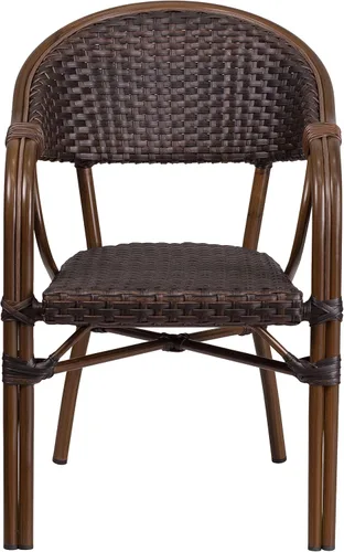 Vista 5 de Flash Furniture Milano Series - Silla de patio de ratán marrón oscuro con marco de bambú rojo y aluminio
