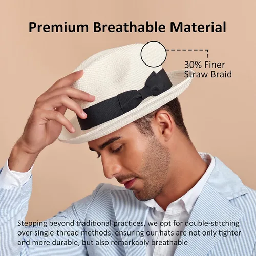 Vista 3 de Joywant Sombreros Fedora de paja para hombre