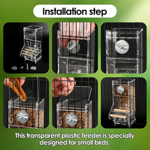 Vista 4 de Comedero para pájaros sin ensuciar, acrílico transparente, reduce los residuos, apto para pájaros pequeños (2 unidades)