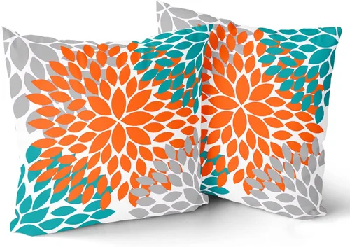 Vista 22 de Juego de 2 fundas de almohada de 18 x 18 pulgadas, diseño de dalias de color azul claro, modernas, rústicas, decorativas, de algodón, con Azul