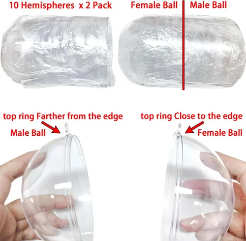 Vista 3 de Jishi Paquete de 10 adornos de Navidad de plástico transparente para manualidades, bolas de adornos de Navidad DIY rellenables de 2.36 pulgadas