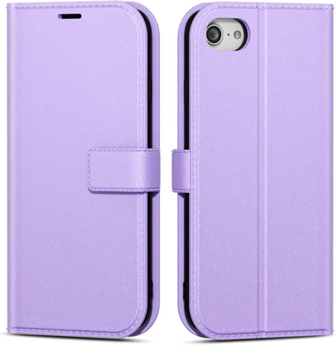 Vista 107 de oakxco Funda tipo cartera para iPhone SE 2022/2020/8/7 con soporte para tarjeta de crédito, funda magnética RFID delgada tipo libro con tapa