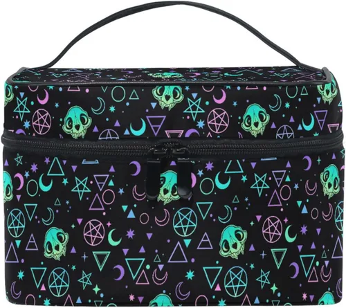 Vista 18 de Bolsa de Maquillaje, Estuche de Maquillaje Organizador de Viaje con Diseño de Calavera y Flores, Estuche de Cosméticos, Bolsas de Aseo para Niñas