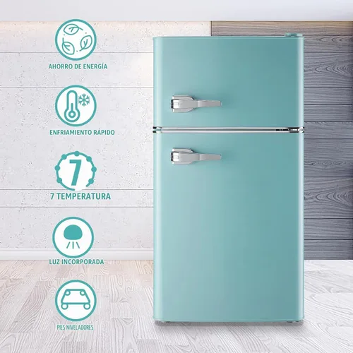 Vista 3 de WANAI Mini Refrigerador Compacto Pequeño con Congelador, Mini Refrigerador Retro con Doble Puerta, 7 Termostato Ajustable, Estantes Ajustables Para
