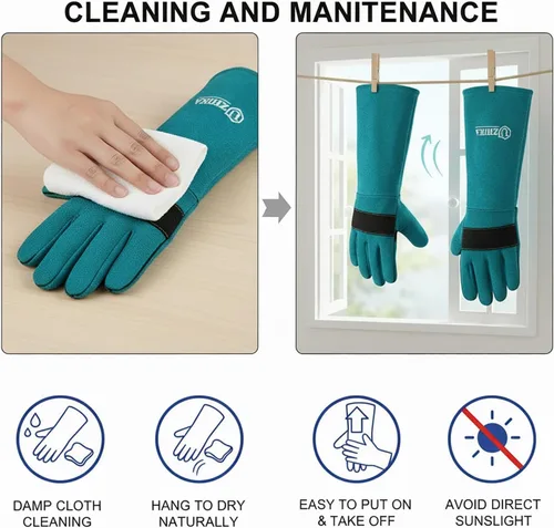 Vista 8 de Guantes de manejo de animales, guantes protectores antiarañazos para entrenamiento de perros, gatos, pájaros, serpientes, loros, lagartos, animales