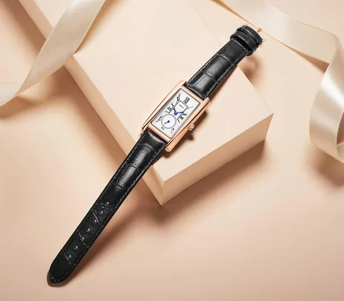 Vista 3 de carlien Reloj de cuarzo para mujer, elegante reloj de vestir rectangular con correa de cuero y corona de zafiro