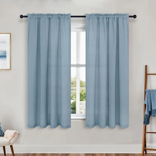 Vista 155 de KOUFALL Juego de 2 cortinas de puerta francesa, cortinas de lino para puerta/ventana, cortina transparente boho para cristal lateral delantero