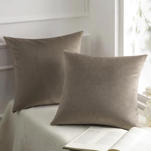 Vista 48 de Phantoscope Paquete de 2 fundas de almohada decorativas de terciopelo suave y cuadrado para sofá, color beige, 18 x 18 pulgadas, 17.7 x 17.7 in