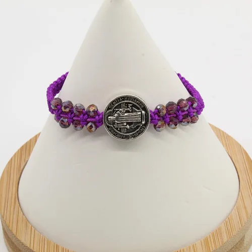 Vista 2 de San Benito Pulsera Multi Piedra Ajustable Protección Prosperidad Buena Suerte Pulsera Morada De San Benito Proteccion Prosperidad Buena Suerte