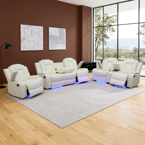 Vista 29 de Sofá reclinable individual eléctrico para muebles de sala de estar, silla reclinable de cuero con luces LED, puertos USB, almacenamiento oculto