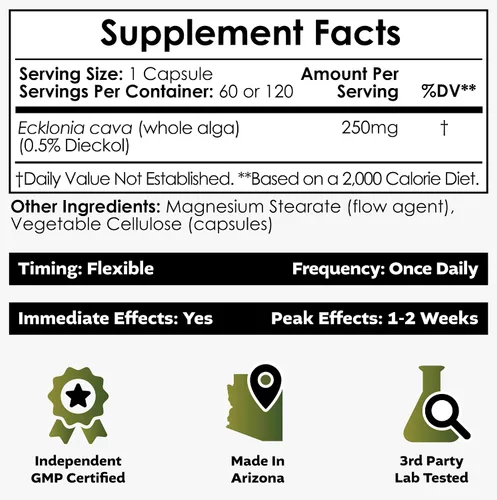 Vista 2 de Nootropics Depot Cápsulas de cava Ecklonia 250mg 0.5% Dieckol Algas marinas 60