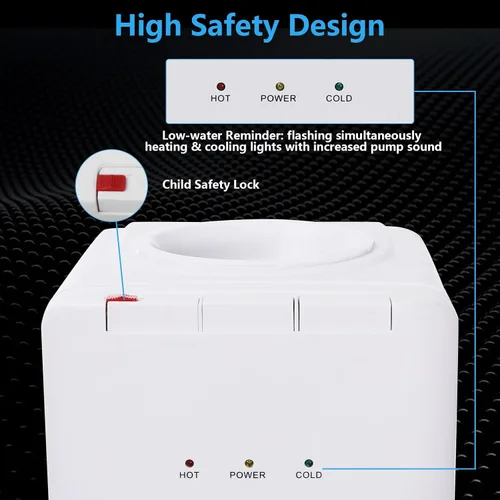 Vista 4 de Top Loading Dispensador de enfriador de agua para botellas de 5 galones, 3 ajustes de temperatura, dispensador de agua caliente y fría con bloqueo