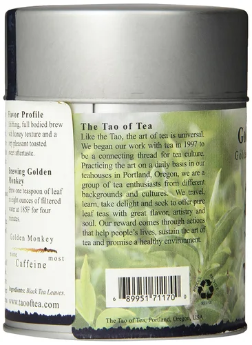 Vista 4 de The Tao of Tea, Té negro Golden Monkey, hoja suelta, lata de 3.5 onzas