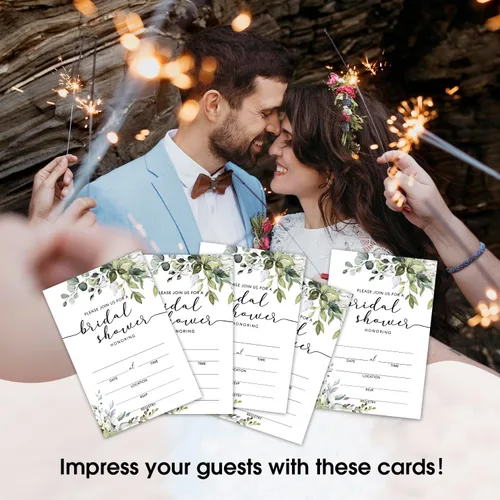 Vista 5 de WwongxianB Juego de 25 invitaciones de eucalipto para despedida de soltera con sobres, invitaciones de vegetación para despedida de soltera