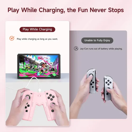 Vista 2 de JINGDU Switch Joy-Con - Empuñadura de carga compatible con Nintendo Switch estándar y modelo OLED, juega mientras se carga, cargador portátil JoyCon