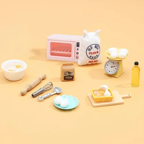 Vista 4 de ONEST 26 piezas de accesorios para casa de muñecas en miniatura, mini cosas con batidora de pie, báscula de cocina, rodillo de harina y otros