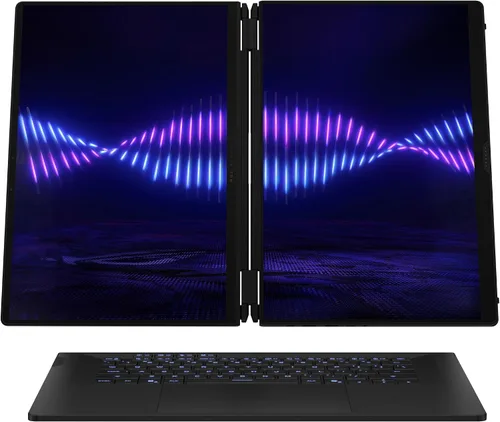 Vista 17 de ASUS ROG Zephyrus Duo Pantalla táctil dual desmontable de 16 pulgadas 3K OLED ROG Nebula HDR 120Hz Copilot+ PC Gaming Notebook Intel Core Ultra 9