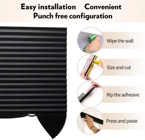 Vista 2 de LUCKUP 1 Paquete Persiana de Tela Plisada Filtrante de Luz Sin Cordón, Fácil de Cortar e Instalar, con 2 Clips (48"x72" - 1 Paquete, Negro)