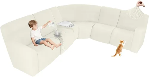Vista 128 de ALIECOM Fundas 100% impermeables para sofá seccional reclinable, forma de L, elásticas, para esquina, funda para sofá seccional reclinable, lavable