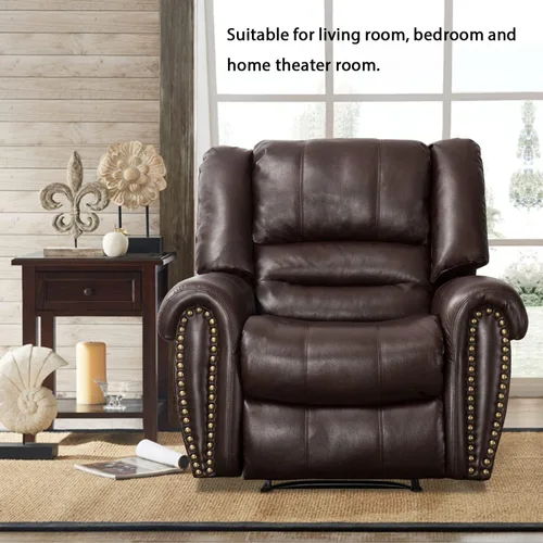 Vista 7 de INZOY Silla reclinable de cuero, sofá reclinable manual resistente, sofá individual para sala de estar, asientos de cine en casa, color marrón