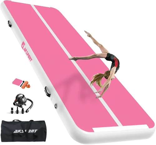 Vista 9 de AKSPORT - Tapete de aire para gimnasia o acrobacias, inflable, con bomba de aire para uso en el Negro