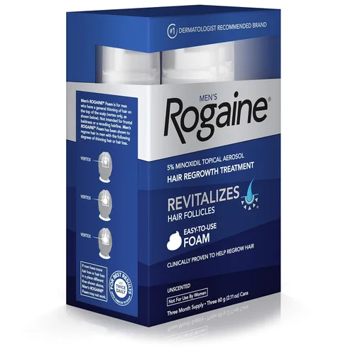Vista 2 de Rogaine Espuma de crecimiento para hombre 5% sin perfume 3 meses (paquete de 2)