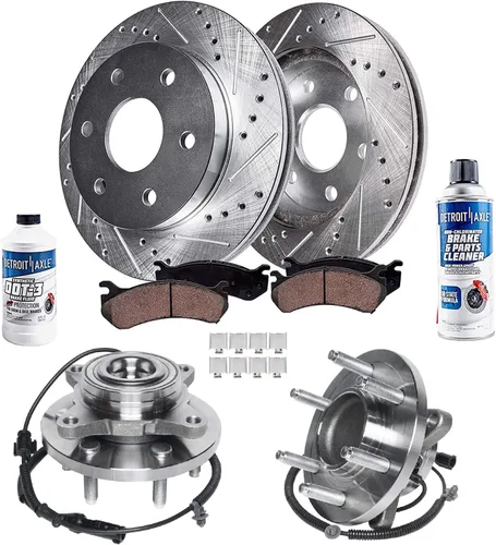 Vista 10 de Detroit Axle - Rotores de freno para Ford 2013-2019 Explorer Taurus Flex Lincoln MKT MKS, rotores de freno de disco ranurados perforados de repuesto