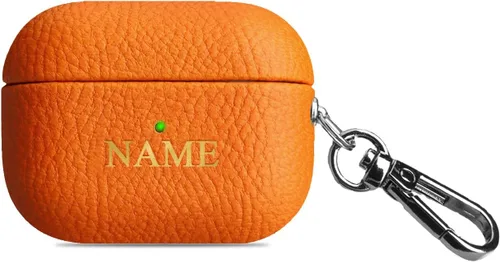 Vista 7 de Funda de cuero con iniciales personalizadas compatible con Airpods Pro, funda vegana de lujo con llavero con nombre personalizado en relieve y Negro