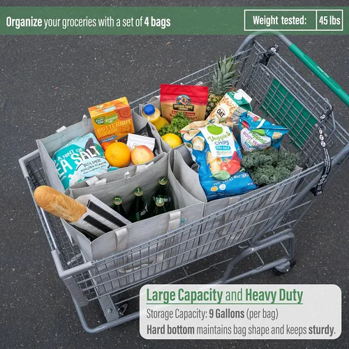 Vista 9 de VENO Paquete de 6 bolsas de compras reutilizables resistentes (paquete de 2 aislantes + 4 unidades con parte inferior dura)