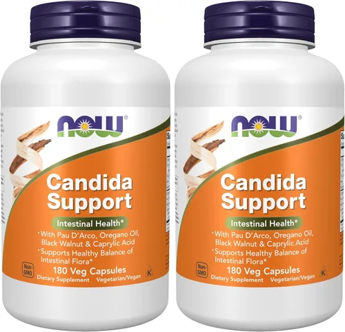 Vista 8 de NOW Suplementos, Candida Support con Pau D'Arco, aceite de orégano, nogal negro y ácido caprílico, 180 cápsulas vegetales