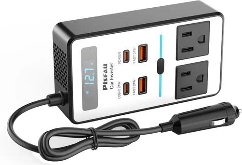 Vista 8 de Inversor de energía para automóvil de 200W, PiSFAU DC 12V a 110V AC adaptador de enchufe para automóvil con salida [20W USB-C] /cargador rápido USB