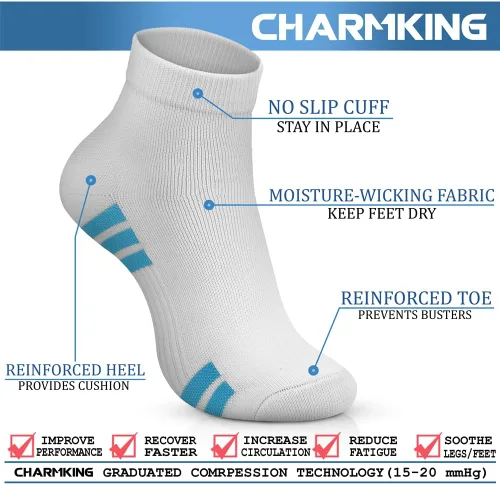 Vista 4 de CHARMKING Calcetines de compresión para mujeres y hombres, circulación de 15 a 20 mmHg, lo mejor para atletismo, correr, ciclismo, enfermera, uso