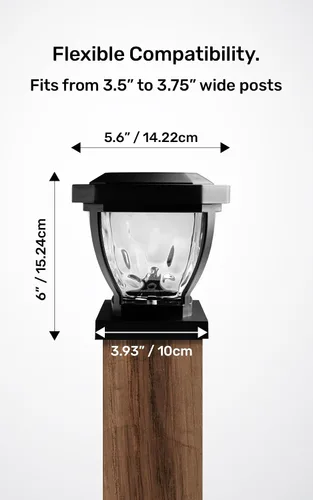 Vista 5 de Home Zone Living 2PK luces solares para tapa de poste, vidrio decorativo Negro
