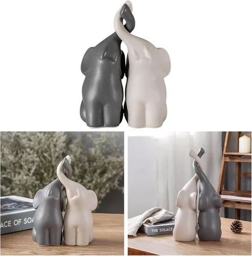 Vista 5 de Figuras de cerámica de elefante gris y blanco, arte de pie, artesanía para decoración del hogar, M