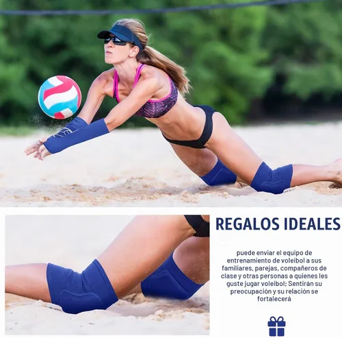Vista 6 de Sosation Juego de 2 rodilleras de voleibol y mangas de brazo de voleibol con almohadilla de protección, protector de muñeca de antebrazo