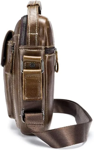 Vista 6 de BULLCAPTAIN Bolso bandolera de cuero genuino para hombre, bolso cruzado de hombro pequeño para hombre, bolso de mensajero de viaje casual para uso