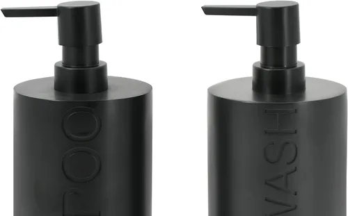 Vista 8 de Paquete de 2 botellas recargables de resina negra mate para champú y gel de baño – Juego de dispensadores de bomba modernos para baño, recipientes