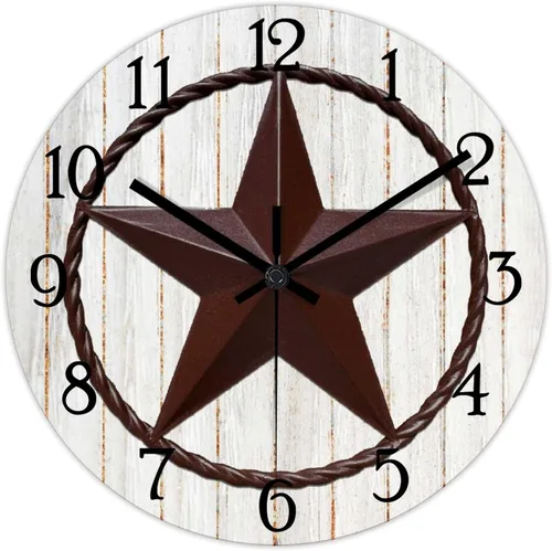 Vista 8 de Reloj de pared con diseño de país occidental de Texas, reloj de madera sin tictac, silencioso, funciona con pilas, con números grandes, reloj