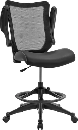 Vista 10 de OfficeFactor - Silla de escritorio de oficina, silla de escritorio ajustable de capacidad de 300 libras, reposabrazos abatibles, ruedas