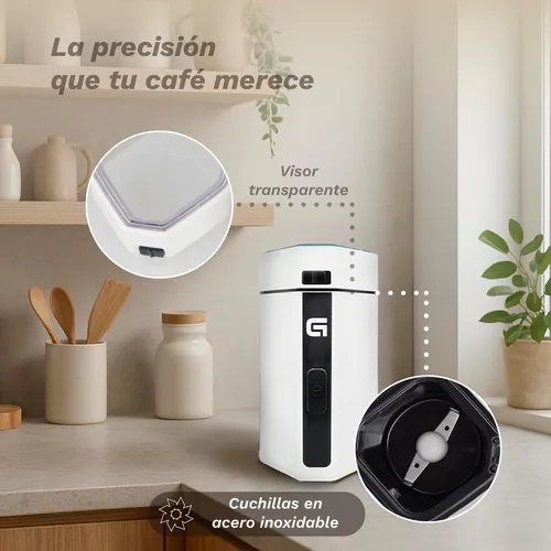 Vista 6 de Grunkel - Molinillo de café eléctrico MO-150BL con capacidad de 1.76 oz, cuchillas de acero inoxidable - Apto para nueces y especias - Blanco