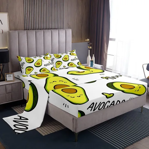 Vista 3 de Feelyou Juego de sábanas para niños con diseño de aguacate, ropa de cama bonita con frutas para niños y niñas, 1 sábana encimera y 1 sábana bajera