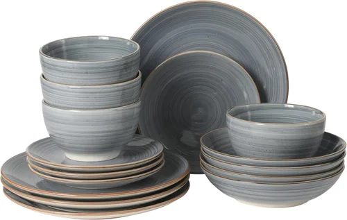 Vista 11 de Gibson Home Hazeltine - Juego de vajilla de cerámica de piedra azul marino de 16 piezas, platos y cuencos, juego de cocina de cerámica duradera Azul