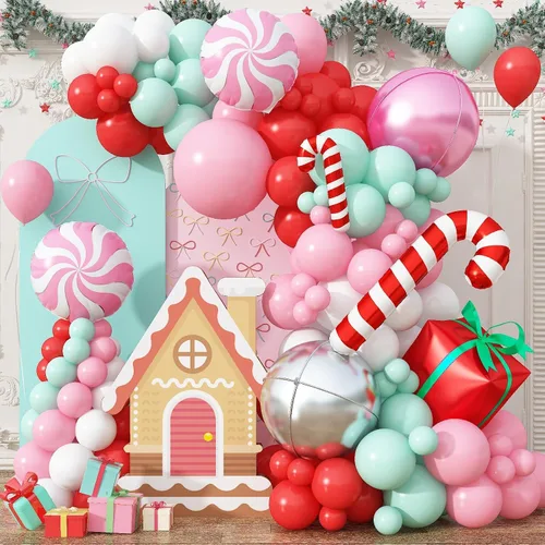 Vista 9 de Kit de guirnalda de arco de globos de Navidad, decoración de fiesta Rojo y verde