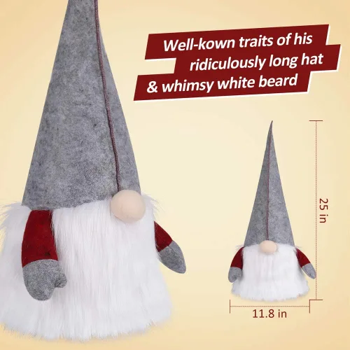 Vista 4 de D-FantiX Adorno de Gnomo para la Copa del Árbol de Navidad, 25 Pulgadas Gran Gnomo Sueco Tomte Adornos de Navidad Gnomos de Papá Noel de Peluche
