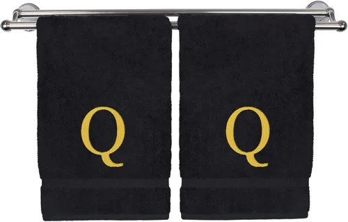 Vista 74 de Toalla de mano monogramada, regalo personalizado, juego de 2 - Toalla bordada con letra de bloque dorada - Extra absorbente 100% algodón turco