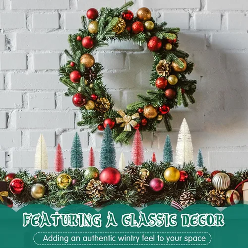 Vista 7 de Geetery 25 mini árboles de Navidad, árboles artificiales con base de madera, árbol de nieve de sisal de pueblo navideño para decoración de invierno