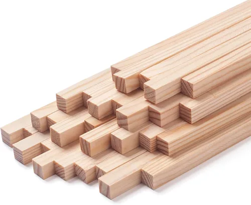 Vista 13 de Tacos de madera para manualidades de 1/2 x 6 pulgadas, 20 varillas cuadradas de madera, palos de madera sin terminar, pequeñas tiras de madera