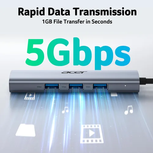 Vista 4 de Acer USB to Ethernet Adapter, USBC Hub Ethernet 1Gbps with 3*USB 3.0